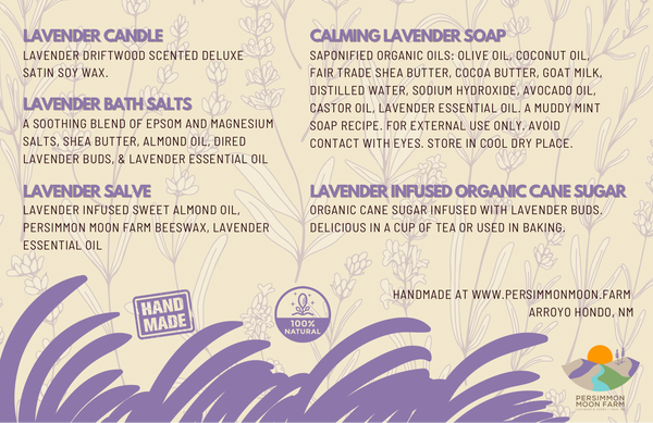 Persimmon Moon Farm Lavender Bliss Gift Box Label Ingredients