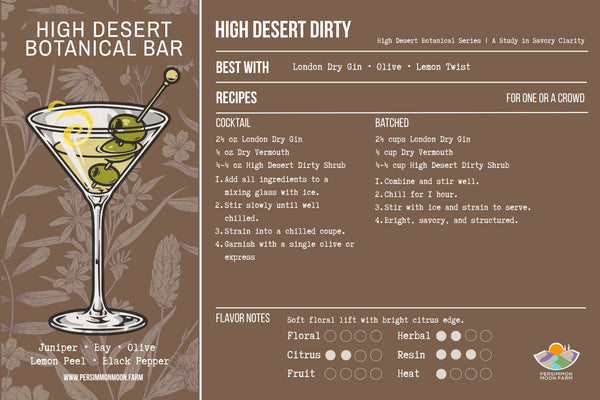 High Desert Dirty Cocktail Recipe | Olive Shrub Martini Twist