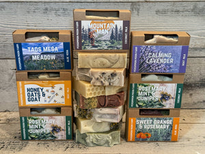 Persimmon Moon Farm Summer Soaps Taos Mesa Meadow Mountain Man Calming Lavender Honey Oats & Goat Rosemary Mint & Juniper Sweet Orange & Rosemary